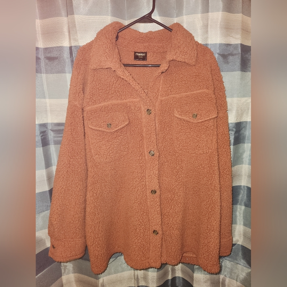 XXL 32° Heat,Unisex,Burnt Orange/Brown, Button Up,Jacket,Super Soft,Teddybear